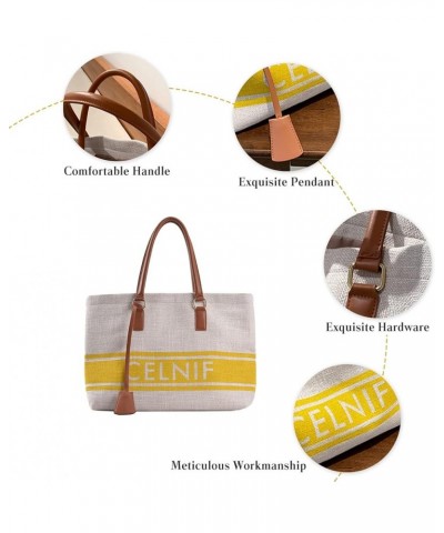 Women Handbag Canvas Tote Bag Large Capacity Shoulder Bag Casual Top Handle Bag Chic Bags for Shopping Yellow $26.14 Totes