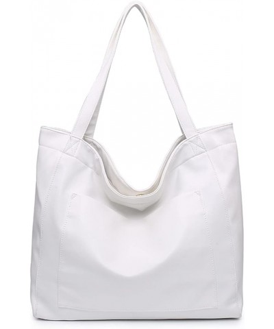 Large Shoulder Bags for Women Casual Tote Bag Soft Leather PU Shopping Bag Travel Handbag Work Bag Hobo Bags White $22.22 Totes