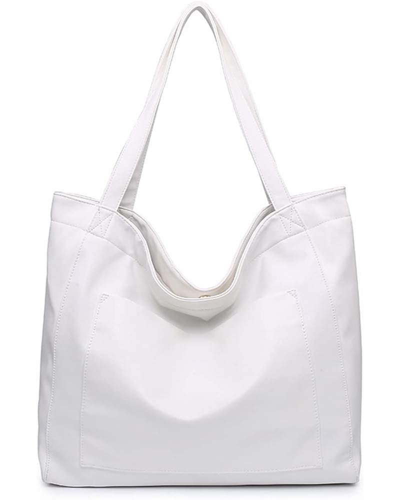 Large Shoulder Bags for Women Casual Tote Bag Soft Leather PU Shopping Bag Travel Handbag Work Bag Hobo Bags White $22.22 Totes