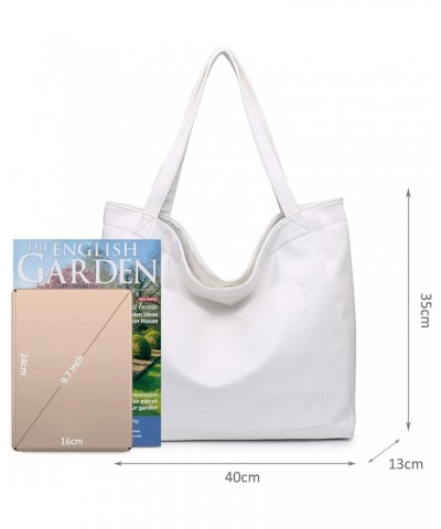 Large Shoulder Bags for Women Casual Tote Bag Soft Leather PU Shopping Bag Travel Handbag Work Bag Hobo Bags White $22.22 Totes