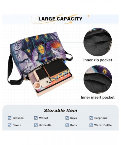 Abstract 3D Pattern Shoulder Bag for Women Man PU Leather Crossbody Bag with Adjustable Strap Halloween Pumpkin Purple Castle...