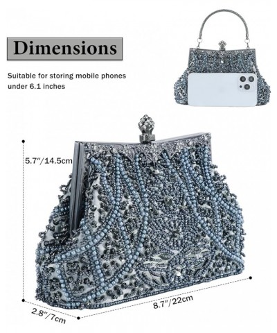 Womens Evening Bag Vintage Beaded Sequin Pearl Clutch Handbag Shoulder Bag Purses for Wedding Bridal Prom Party Gray $19.60 E...