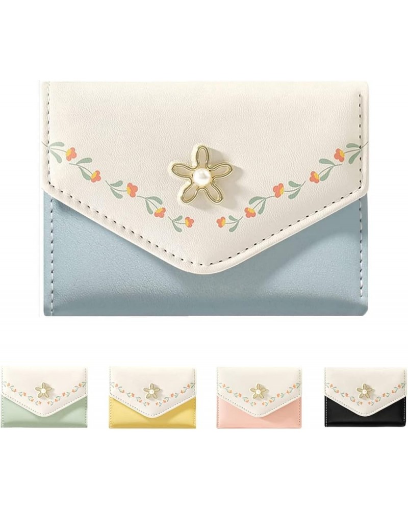 Cute Small Wallet for Girls Women Tri-folded Wallet Cash Pocket flowers PU Leather Print Card Holder Coin Purse with ID Windo...