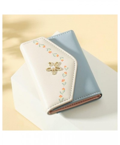 Cute Small Wallet for Girls Women Tri-folded Wallet Cash Pocket flowers PU Leather Print Card Holder Coin Purse with ID Windo...