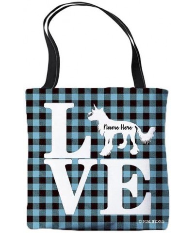 Dog Personalized Tote Bag Chinese Crested Dog Silhouette Puppy Pink Lattice Bag Canal Blue $9.53 Travel Gear