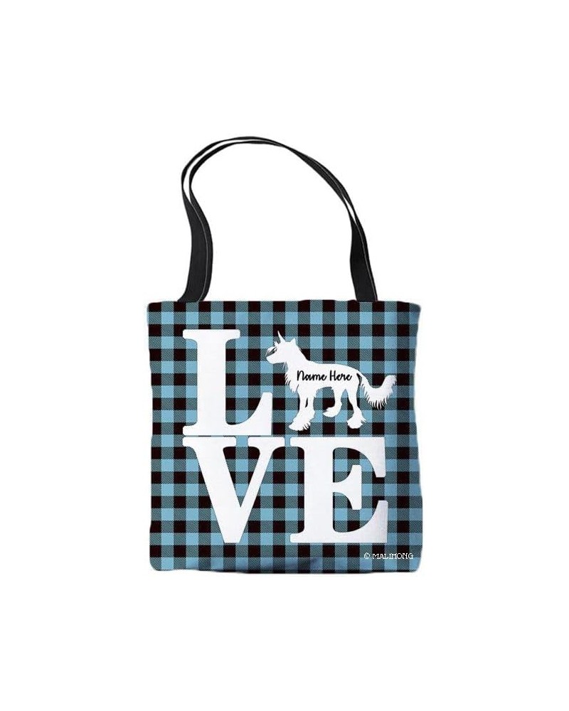 Dog Personalized Tote Bag Chinese Crested Dog Silhouette Puppy Pink Lattice Bag Canal Blue $9.53 Travel Gear