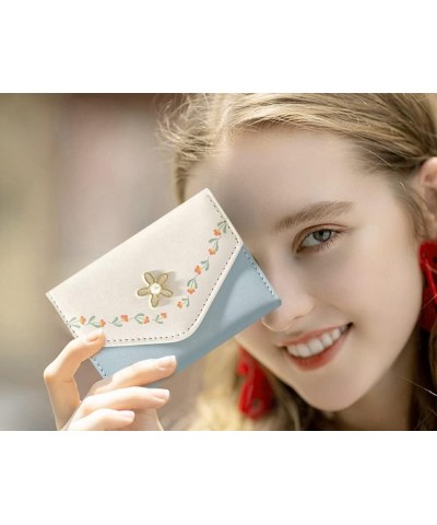 Cute Small Wallet for Girls Women Tri-folded Wallet Cash Pocket flowers PU Leather Print Card Holder Coin Purse with ID Windo...