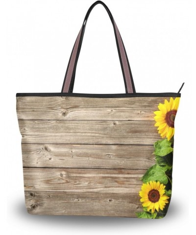 Cooper girl Wooden Backgroud Sunflowers Tote Bag Top Handle Handbag Shoulder Bag Large Capacity $18.92 Totes