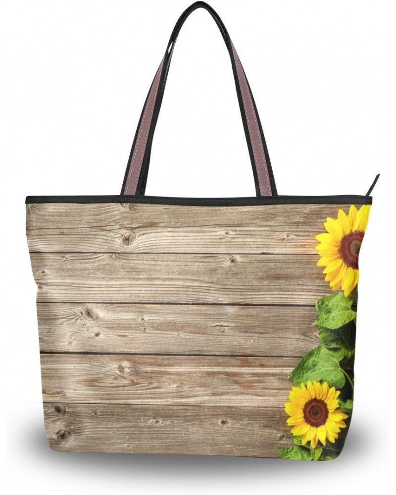 Cooper girl Wooden Backgroud Sunflowers Tote Bag Top Handle Handbag Shoulder Bag Large Capacity $18.92 Totes