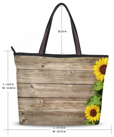 Cooper girl Wooden Backgroud Sunflowers Tote Bag Top Handle Handbag Shoulder Bag Large Capacity $18.92 Totes