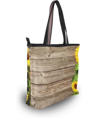 Cooper girl Wooden Backgroud Sunflowers Tote Bag Top Handle Handbag Shoulder Bag Large Capacity $18.92 Totes