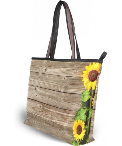 Cooper girl Wooden Backgroud Sunflowers Tote Bag Top Handle Handbag Shoulder Bag Large Capacity $18.92 Totes