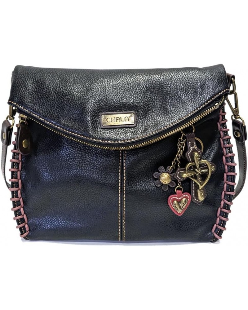 Chala Charming Crossbody Bag With Flap Top and Zipper,Black Cross-Body Purse with Key Charm -Black (Metal Cross) $33.63 Cross...