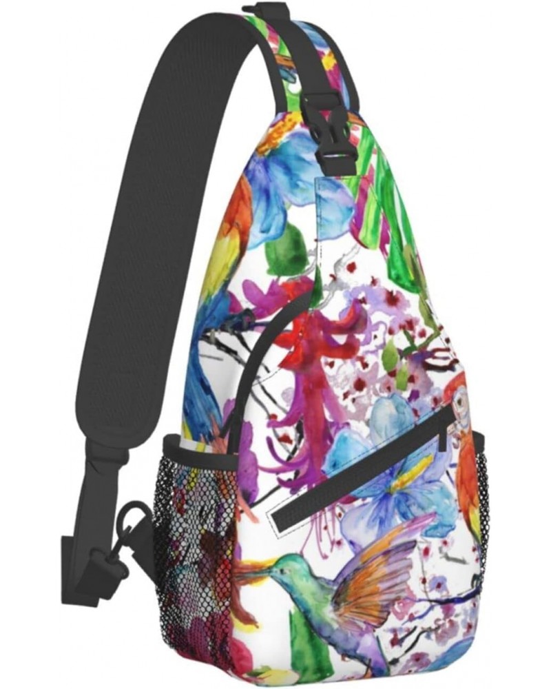 Hummingbird And Parrots Sling Bag Crossbody Backpack Hiking Daypack Shoulder Bag Chest Bag for Hiking Walking Travel $14.78 C...