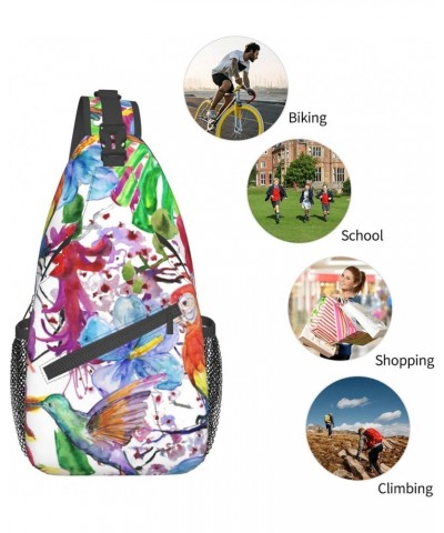 Hummingbird And Parrots Sling Bag Crossbody Backpack Hiking Daypack Shoulder Bag Chest Bag for Hiking Walking Travel $14.78 C...