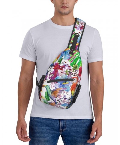 Hummingbird And Parrots Sling Bag Crossbody Backpack Hiking Daypack Shoulder Bag Chest Bag for Hiking Walking Travel $14.78 C...