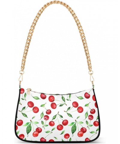 Red Cherries Green Leaves Shoulder Bag for Women Hobo Bags Small Chain Shoulder Bags Clutch Handbag Tote Crossbody Bag Purse ...