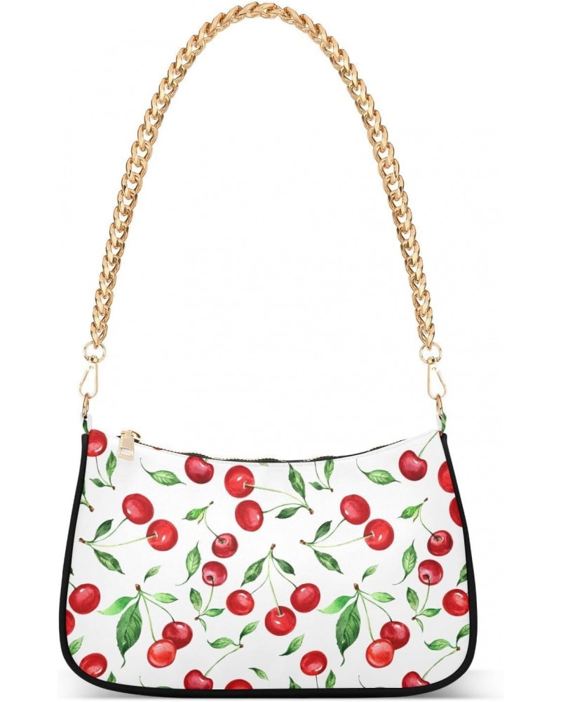 Red Cherries Green Leaves Shoulder Bag for Women Hobo Bags Small Chain Shoulder Bags Clutch Handbag Tote Crossbody Bag Purse ...