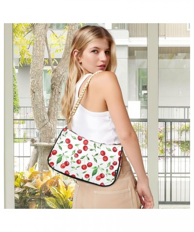 Red Cherries Green Leaves Shoulder Bag for Women Hobo Bags Small Chain Shoulder Bags Clutch Handbag Tote Crossbody Bag Purse ...