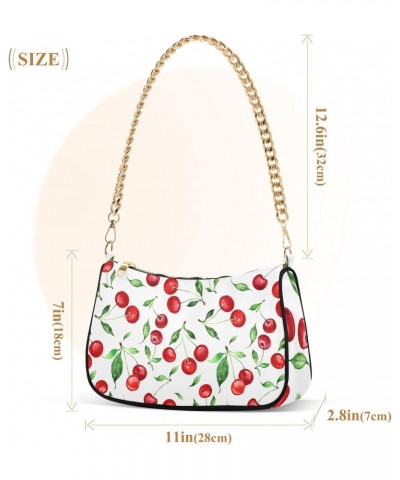 Red Cherries Green Leaves Shoulder Bag for Women Hobo Bags Small Chain Shoulder Bags Clutch Handbag Tote Crossbody Bag Purse ...