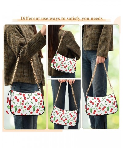 Red Cherries Green Leaves Shoulder Bag for Women Hobo Bags Small Chain Shoulder Bags Clutch Handbag Tote Crossbody Bag Purse ...