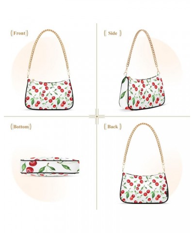 Red Cherries Green Leaves Shoulder Bag for Women Hobo Bags Small Chain Shoulder Bags Clutch Handbag Tote Crossbody Bag Purse ...