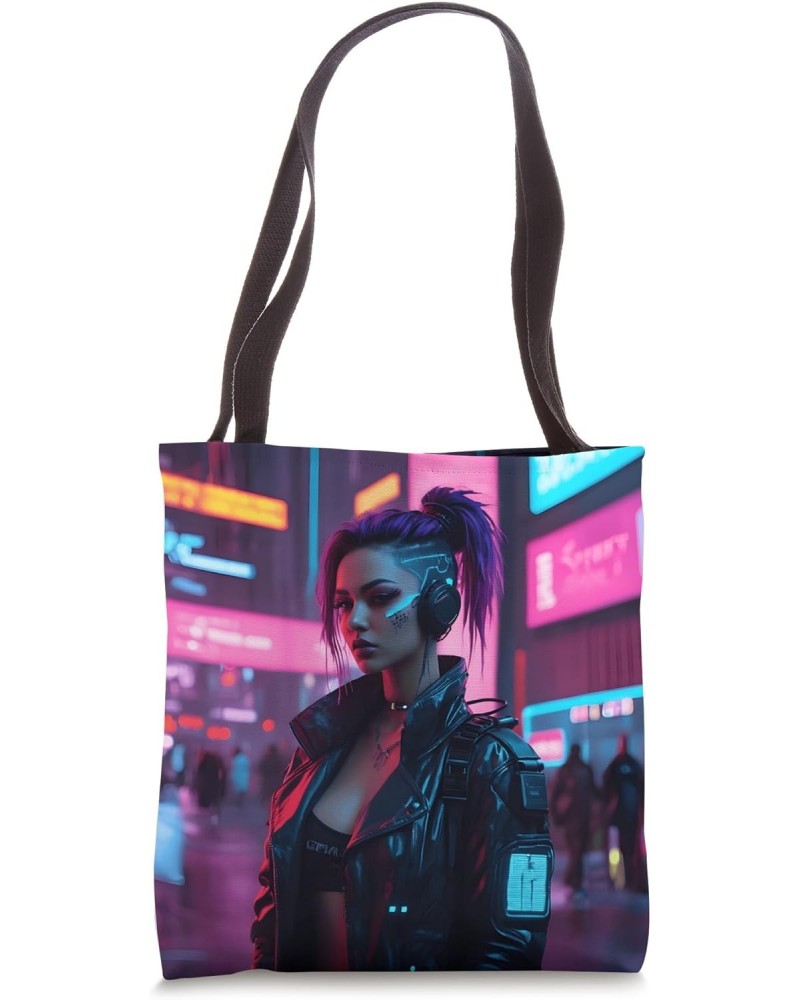 Cyberpunk Aesthetic Futuristic Graphic Design Print Tote Bag $10.50 Totes