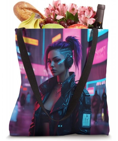 Cyberpunk Aesthetic Futuristic Graphic Design Print Tote Bag $10.50 Totes