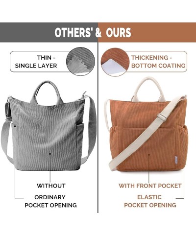 Corduroy Tote Bag for Women, Large Zippered Messenger Bag with Pockets, Hobo Handbag for Shopping, Work, College Brown $10.82...