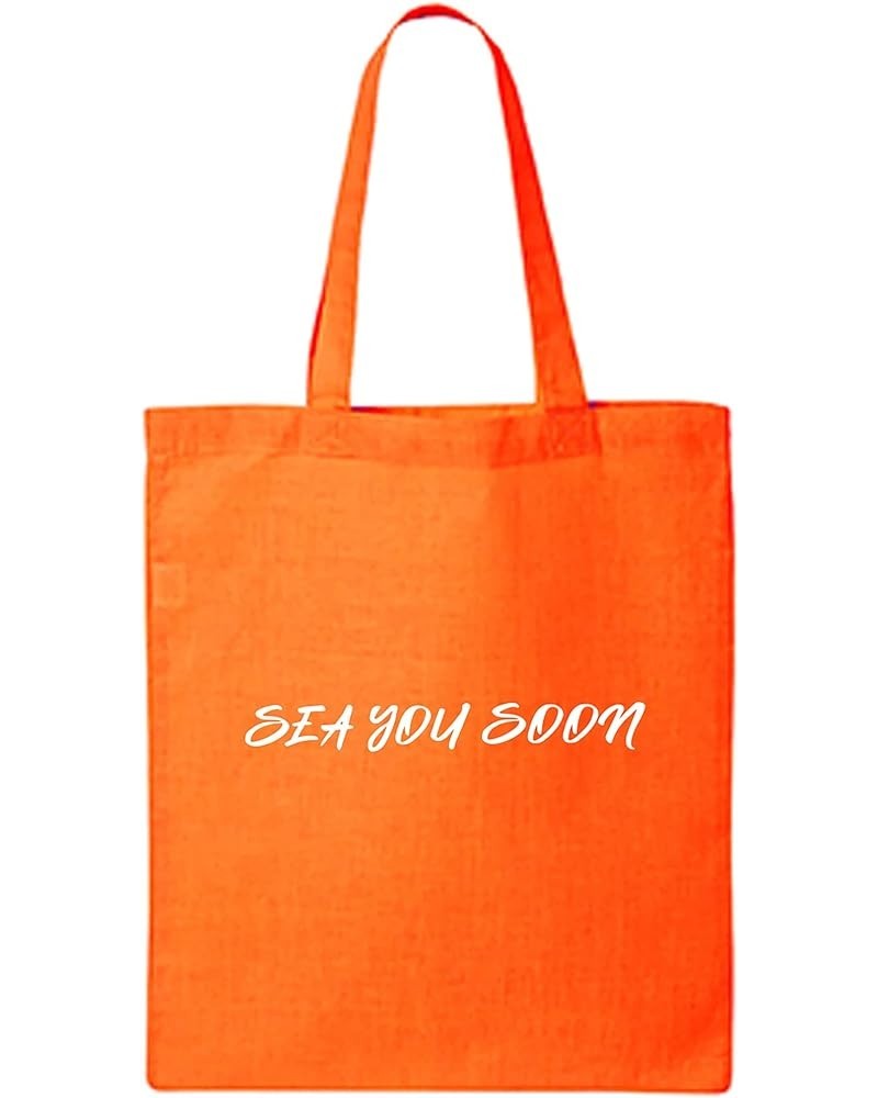 Sea You Soon Cotton Canvas Tote Bag Orange $9.03 Handbags