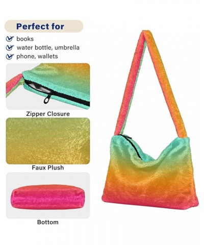 Gradient Color Women's Shoulder Bag, Fur Tote Women Bag Hobo Purse Teal Orange Pink Gradient $10.08 Totes