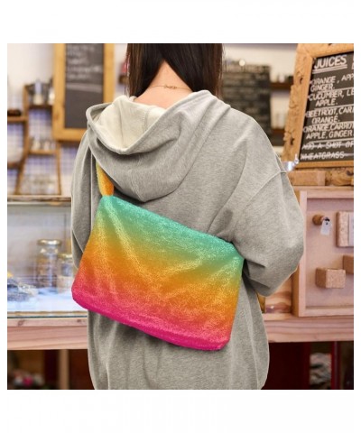 Gradient Color Women's Shoulder Bag, Fur Tote Women Bag Hobo Purse Teal Orange Pink Gradient $10.08 Totes