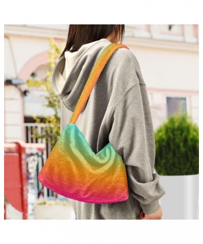 Gradient Color Women's Shoulder Bag, Fur Tote Women Bag Hobo Purse Teal Orange Pink Gradient $10.08 Totes