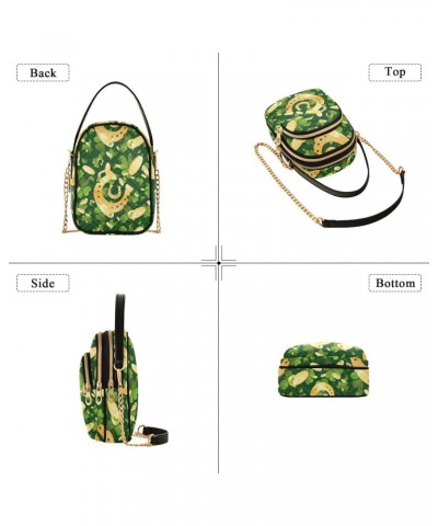 St Patricks Coins Clover Crossbody Bags for Women Quilted Shoulder Bag Handbag with Chain Strap Golden Horseshoes Trendy Cros...