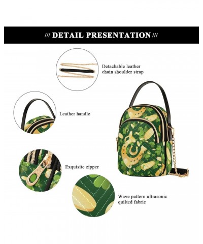 St Patricks Coins Clover Crossbody Bags for Women Quilted Shoulder Bag Handbag with Chain Strap Golden Horseshoes Trendy Cros...