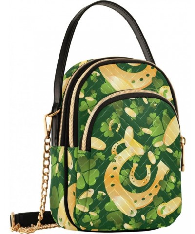 St Patricks Coins Clover Crossbody Bags for Women Quilted Shoulder Bag Handbag with Chain Strap Golden Horseshoes Trendy Cros...