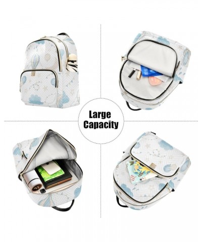 Hot Air Balloons Sky Clouds Moon Mini Backpack Purse for Women, Travel Backpack Fashion Backpack Handbag Shoulder Bag Small C...