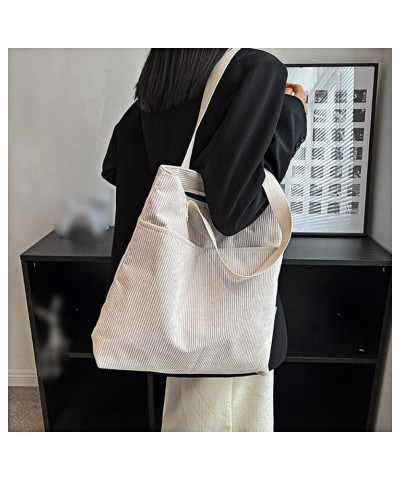 Corduroy Totes Bag Women Girls Corduroy Shoulder Bag Cute Cartoon Embroidery Casual Shoulder Tote Zipper+beige $9.50 Totes