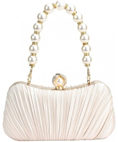 Clutch Purse Satin Pearl Evening Bag Handbag Chain Strap Shoulder Bag Champange $17.39 Evening Bags