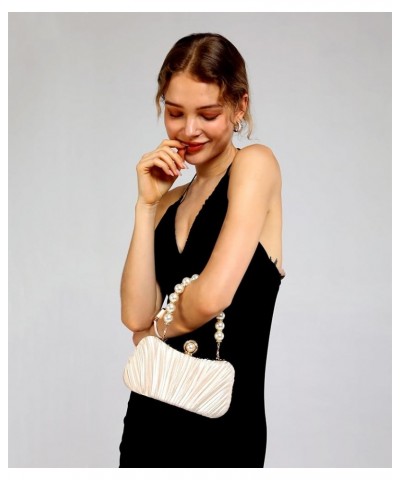 Clutch Purse Satin Pearl Evening Bag Handbag Chain Strap Shoulder Bag Champange $17.39 Evening Bags