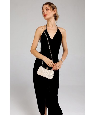 Clutch Purse Satin Pearl Evening Bag Handbag Chain Strap Shoulder Bag Champange $17.39 Evening Bags