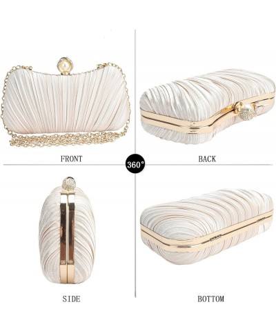 Clutch Purse Satin Pearl Evening Bag Handbag Chain Strap Shoulder Bag Champange $17.39 Evening Bags