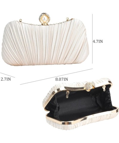 Clutch Purse Satin Pearl Evening Bag Handbag Chain Strap Shoulder Bag Champange $17.39 Evening Bags