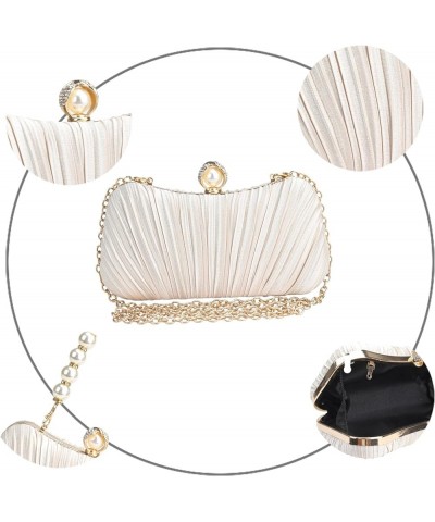 Clutch Purse Satin Pearl Evening Bag Handbag Chain Strap Shoulder Bag Champange $17.39 Evening Bags