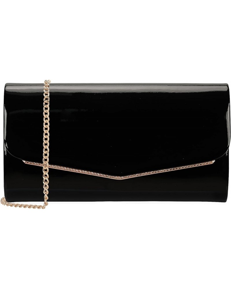 Faux Patent Leather Clutch Bag Women Evening Handbag Envelope Purse for Wedding Prom Party Black $12.40 Evening Bags