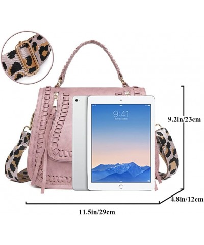 Vintage Crossbody Bag for Women Vegan Leather Satchel Shoulder Tote Bag Flap Top Handle Handbags Leopard Strap Grey $25.64 Totes