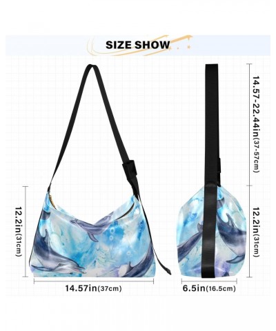 Watercolor Sea Blue Seamless Dolphin Crossbody Bags for Women PU Leather Large Shoulder Bag Hobo Purse $14.85 Hobo Bags