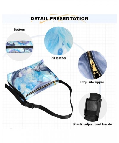 Watercolor Sea Blue Seamless Dolphin Crossbody Bags for Women PU Leather Large Shoulder Bag Hobo Purse $14.85 Hobo Bags