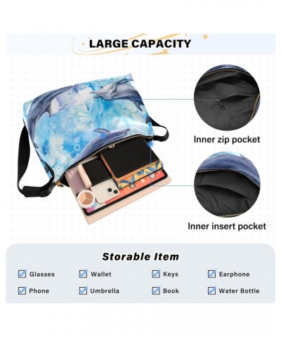 Watercolor Sea Blue Seamless Dolphin Crossbody Bags for Women PU Leather Large Shoulder Bag Hobo Purse $14.85 Hobo Bags