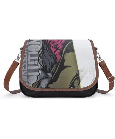 Leather Crossbody Bags for Women Designer Shoulder Messenger Bags with Printed Flap Hands Connected Color6 $21.50 Hobo Bags